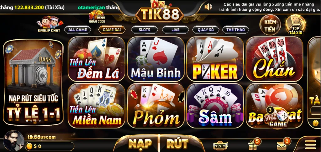 Game bài đổi thưởng Tik88